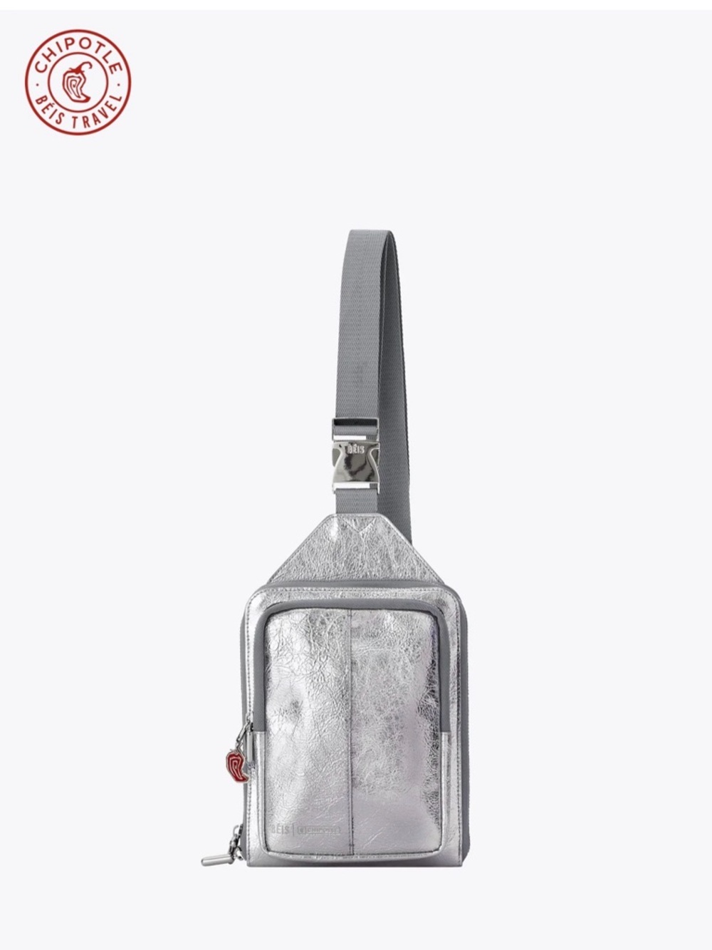BEIS Silver Metallic Sling Bag